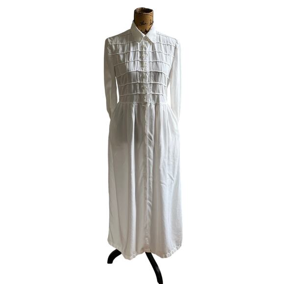 Dressed In White Dresses & Skirts - 90s Dressed In White Rayon Checkered Top Button Long Sleeve Maxi Dress Women’s S